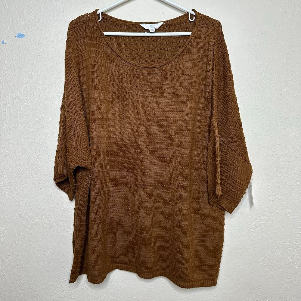 Boatneck Woman's XXL 3/4 Sleeve Casual Light Knit Solid Brown Costal Sweater Top